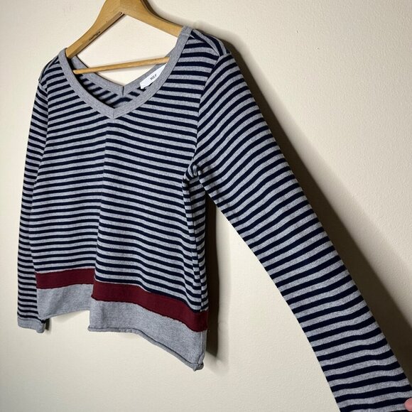 WILT Womens Double V Sweater Knit Jumper Size M Pullover Contrasting Stripe Gray - Picture 2 of 7